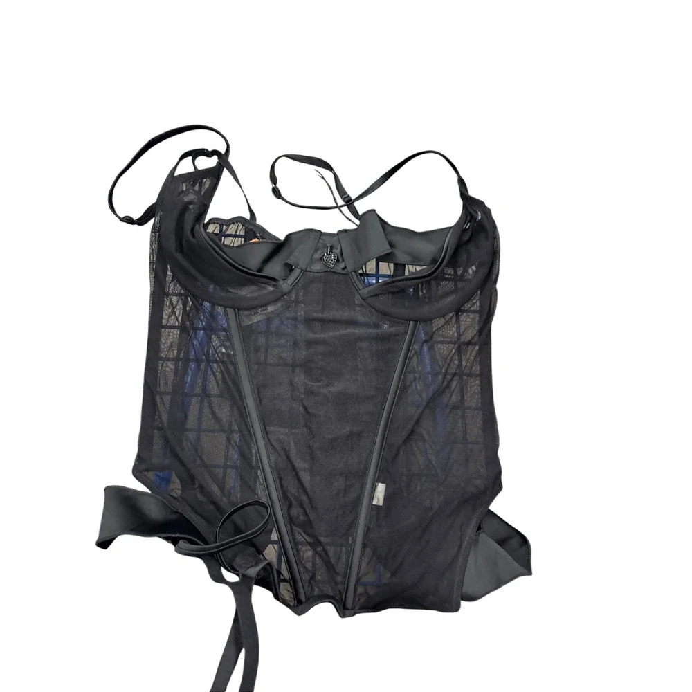 La Perla Black Label Corset Bustier Sheer Mesh Garter Top Made in Italy Size 38